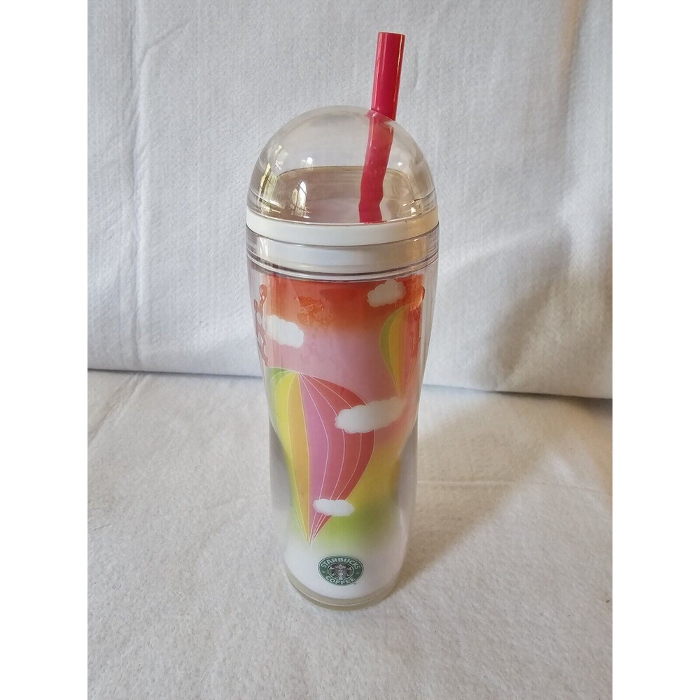 Starbucks Frappuccino Tumbler 2001 Retired Clear Dome Lid 16oz Cup W/ Straw
